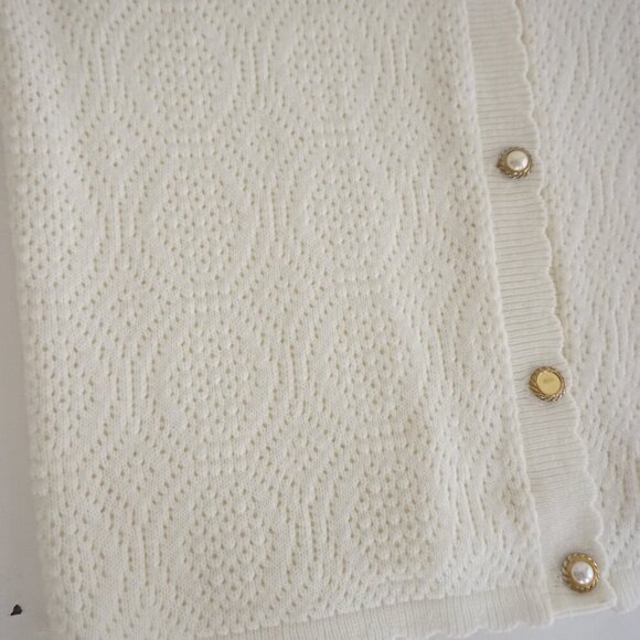 Vintage Intense Functionals Cream Eyelet Button Up Cardigan Sweater Size 38 - Picture 9 of 13